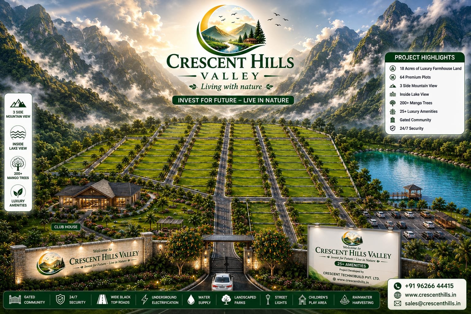 Open green land with hill views at Crescent Hills Valley